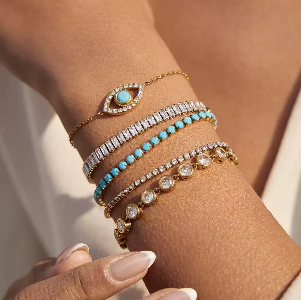Aqua Glow Evil Eye 5-Piece Bracelet Stack