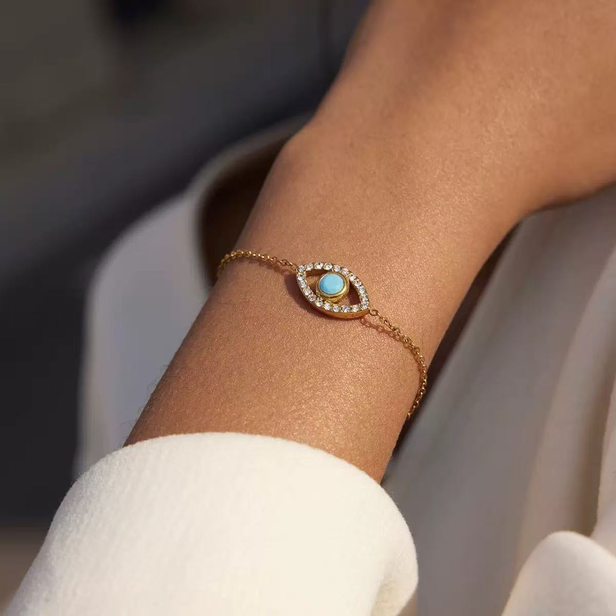 Aqua Glow Evil Eye 5-Piece Bracelet Stack
