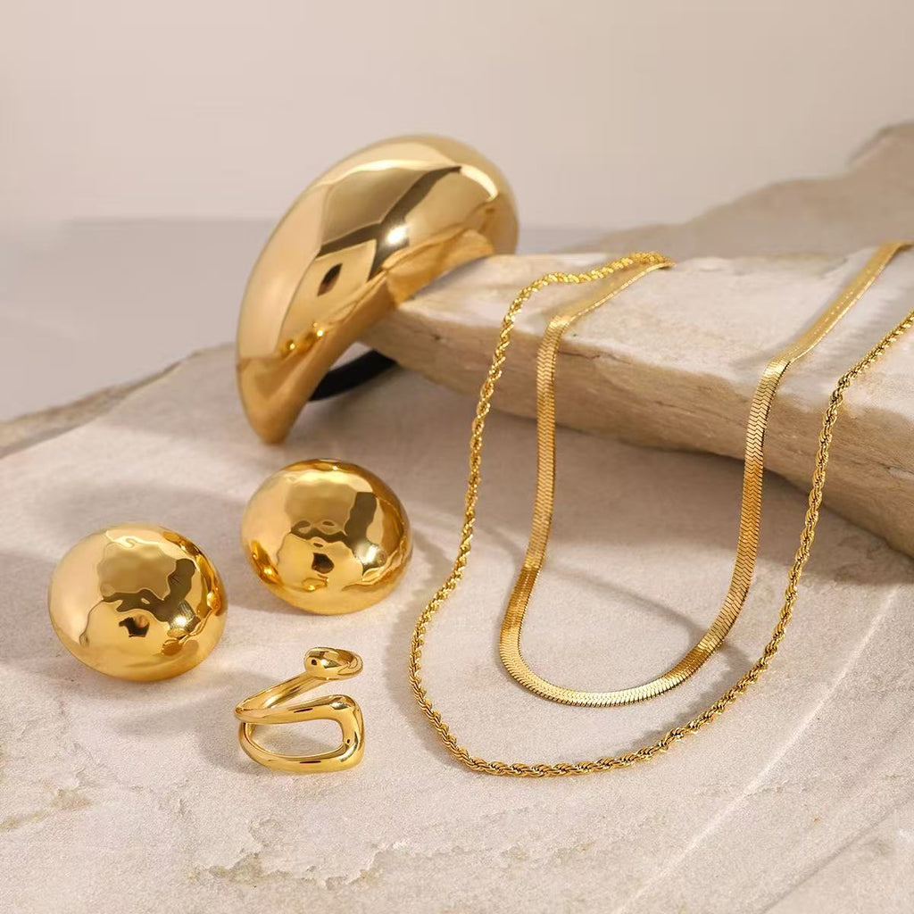 Chunky Curved Gold Jewelry Set