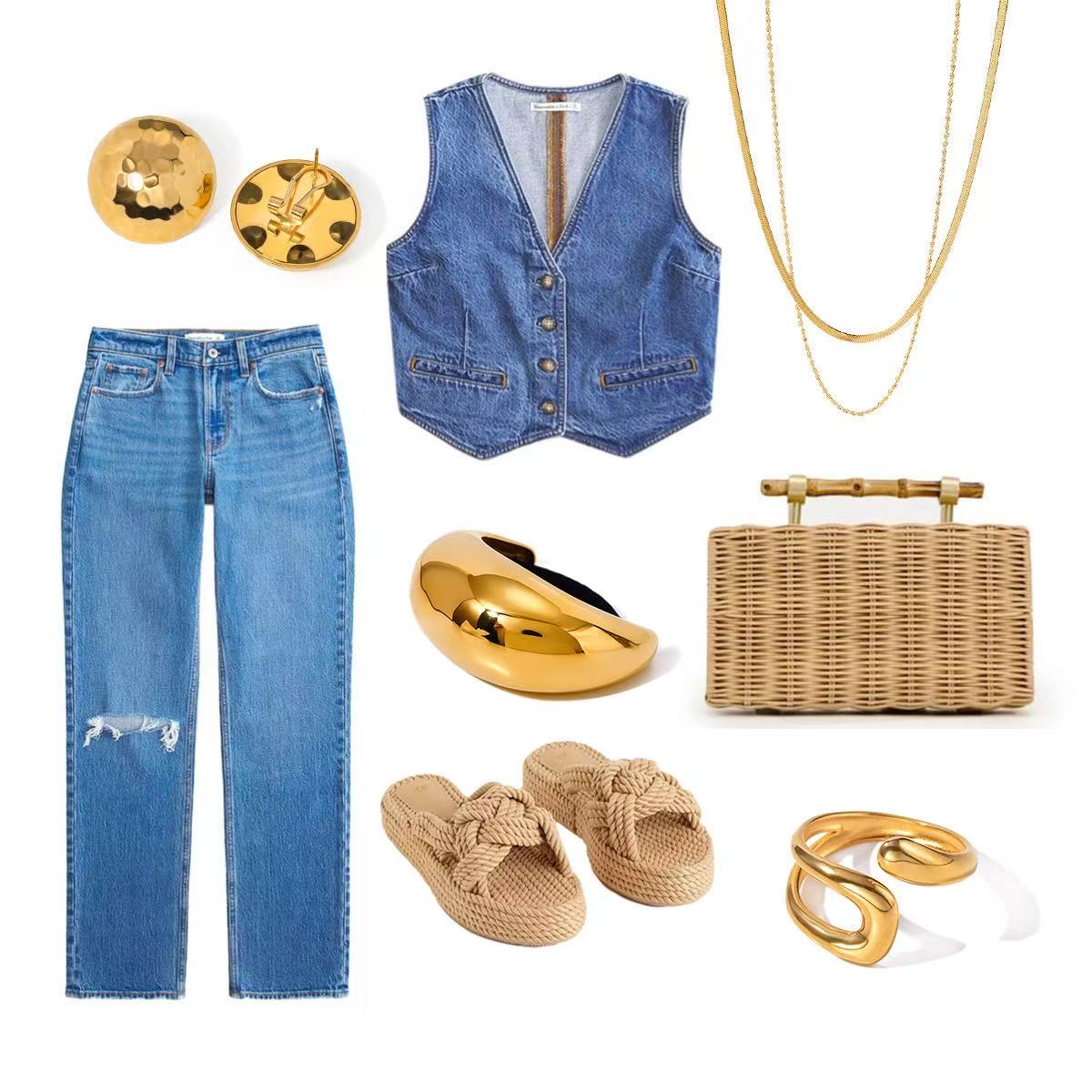 Chunky Curved Gold Jewelry Set