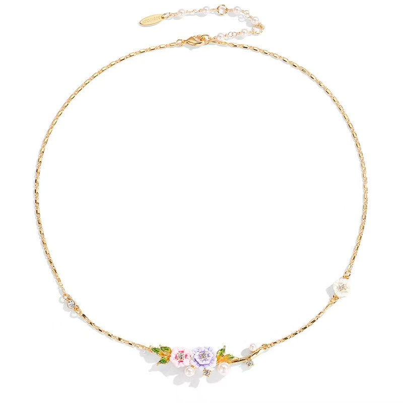 Pastel Floral Dainty Enamel  Necklace