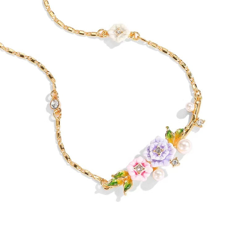 Pastel Floral Dainty Enamel  Necklace