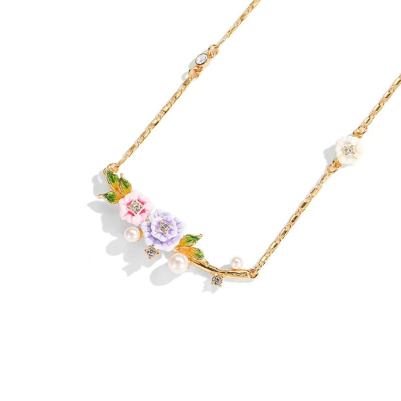Pastel Floral Dainty Enamel  Necklace