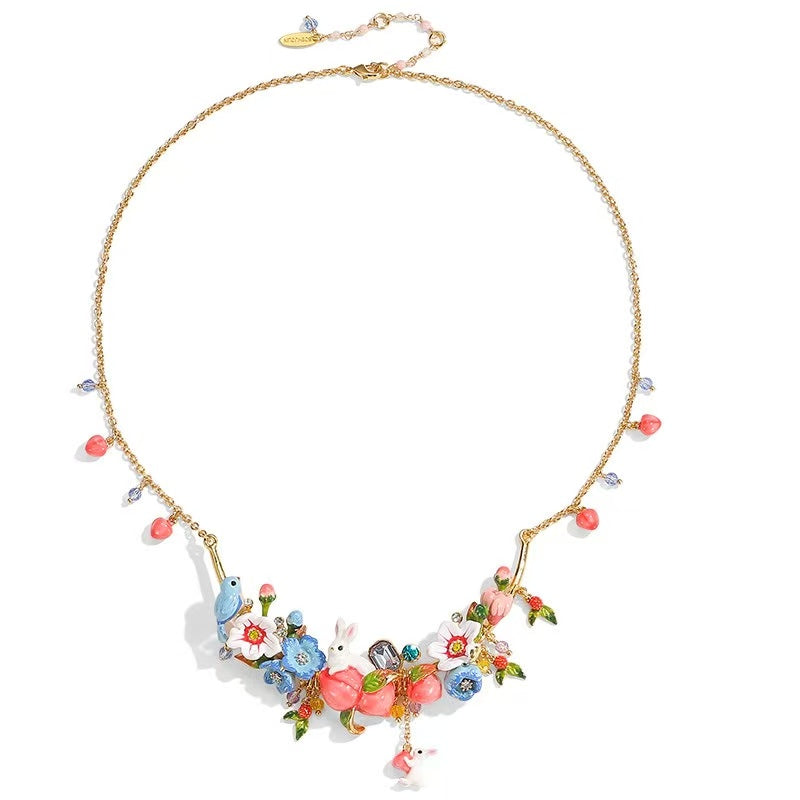 Heavy-duty Floral Hare & Little Bird Necklace