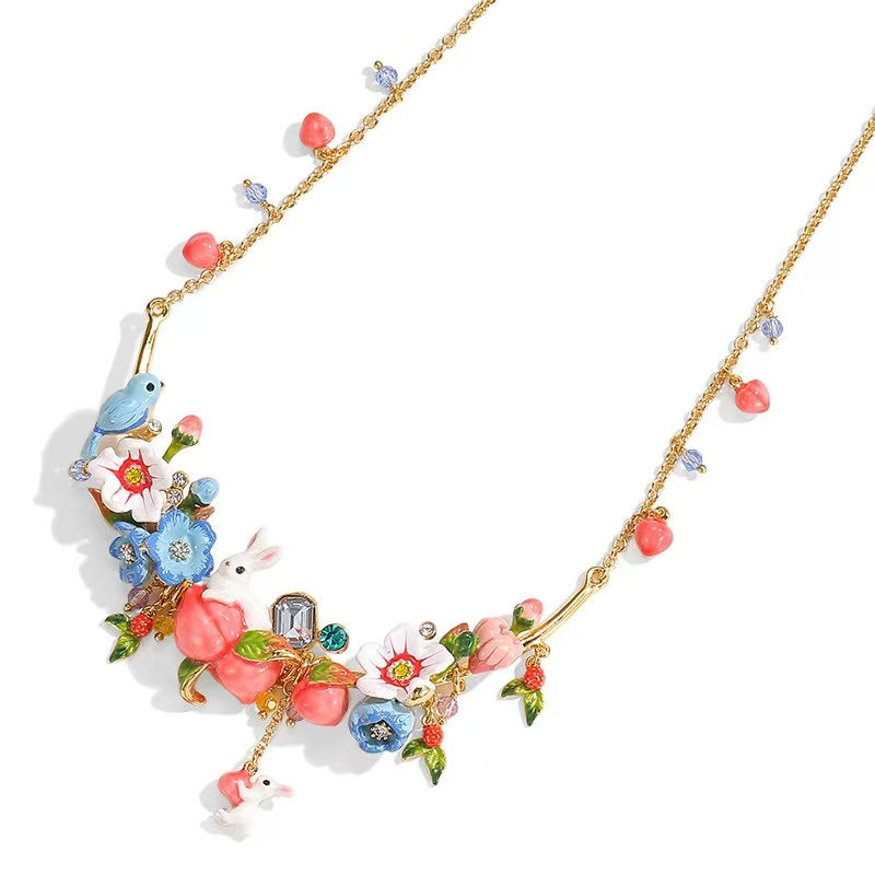 Heavy-duty Floral Hare & Little Bird Necklace
