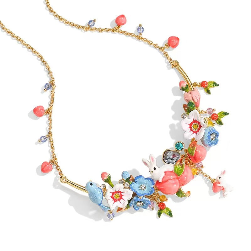 Heavy-duty Floral Hare & Little Bird Necklace