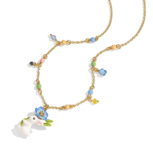 Blue Flower Bunny Necklace