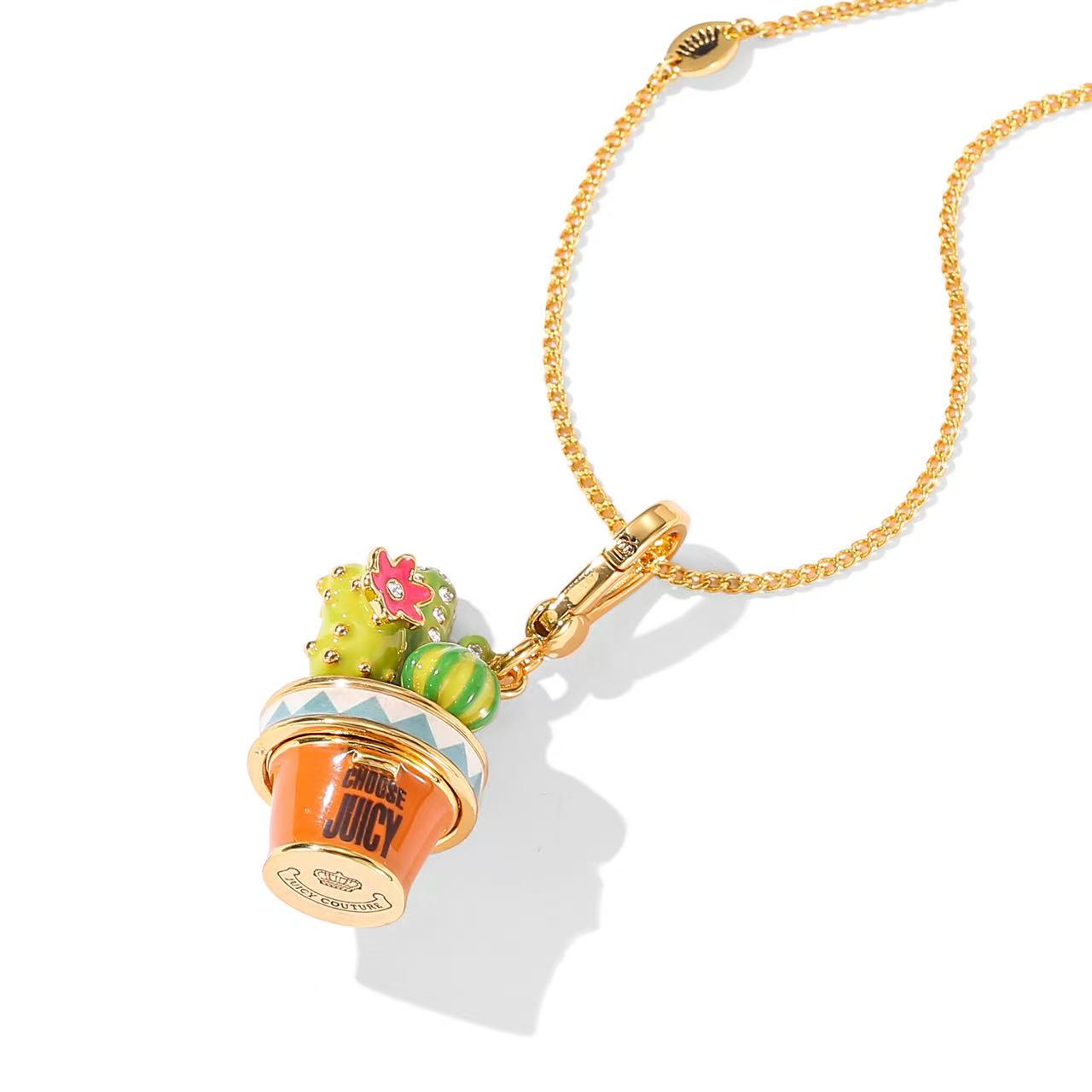Cactus Pot Enamel Charm Necklace