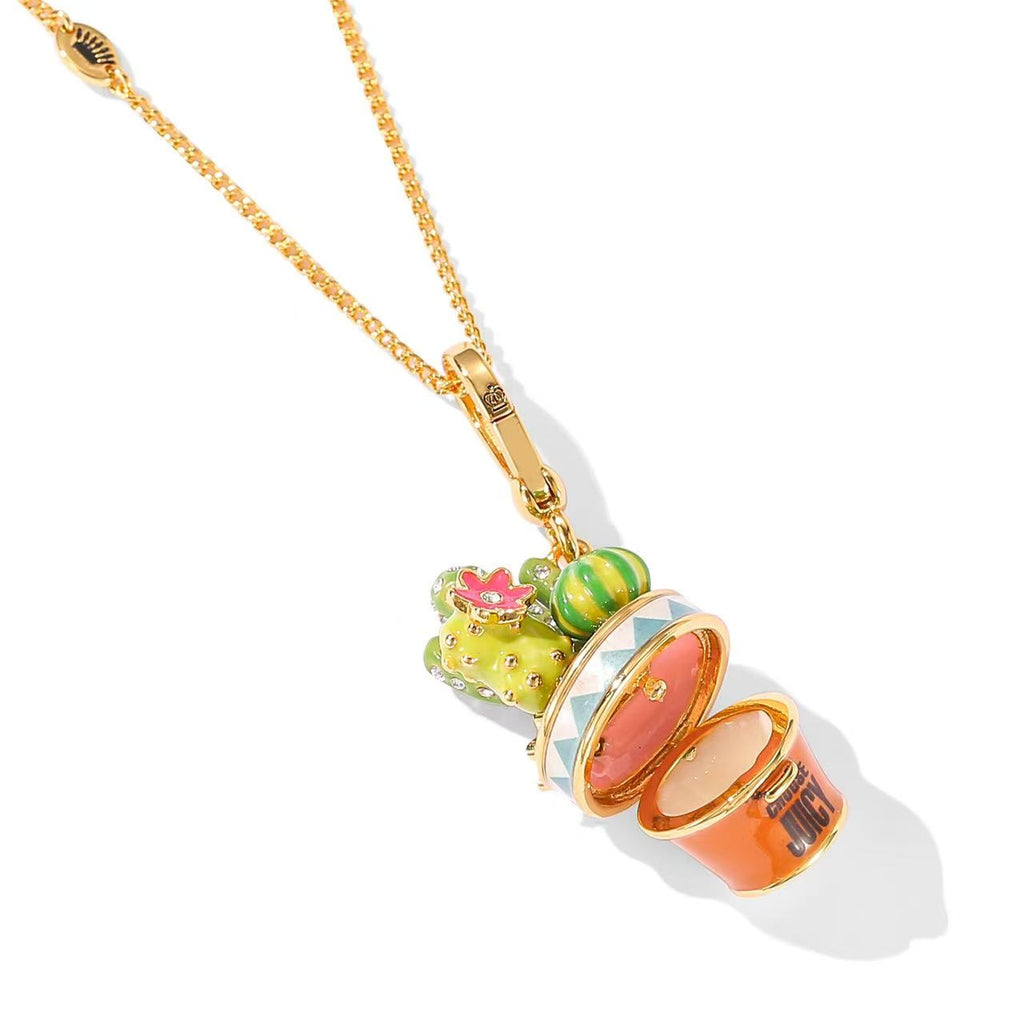 Cactus Pot Enamel Charm Necklace