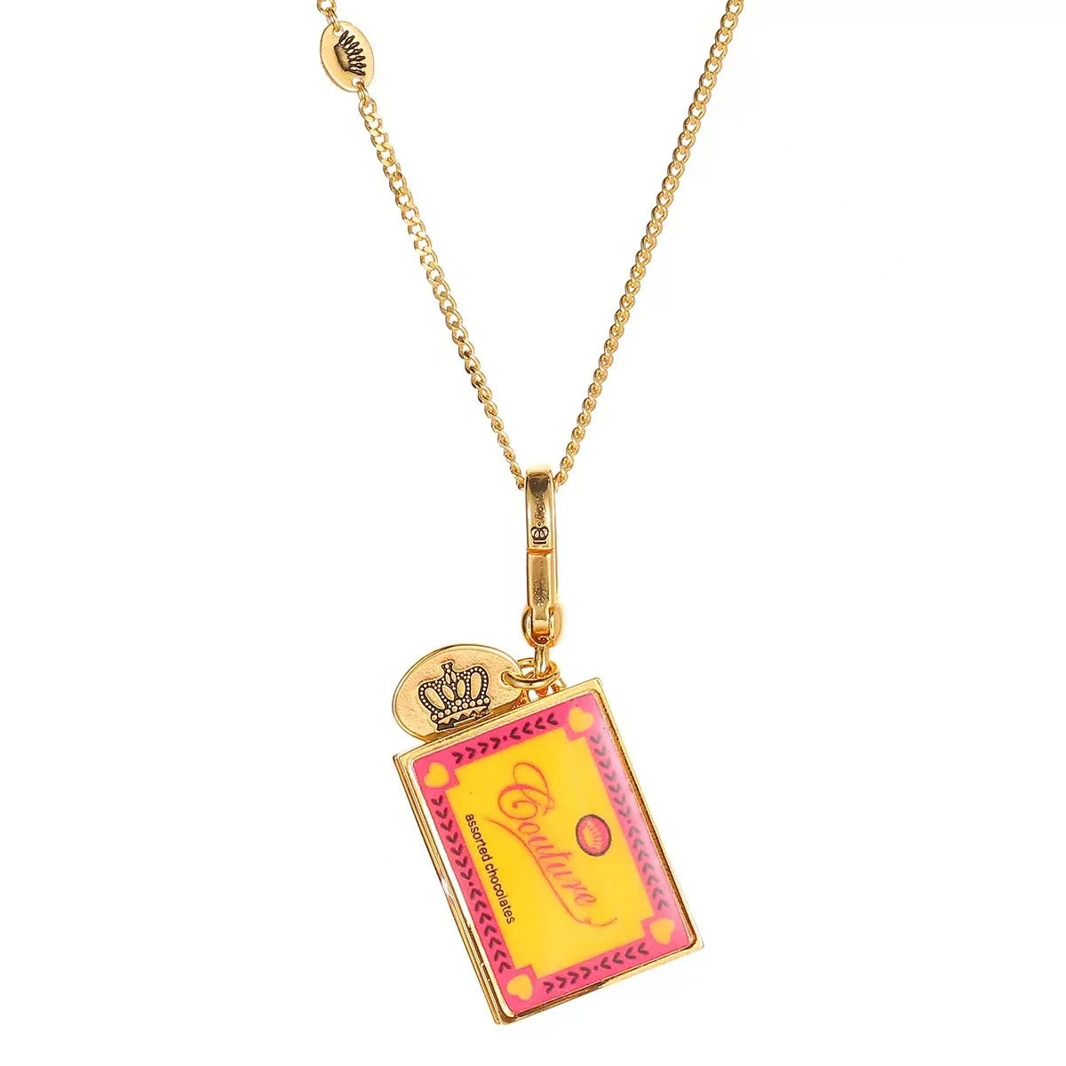 Vintage Chocolate Box Enamel Necklace