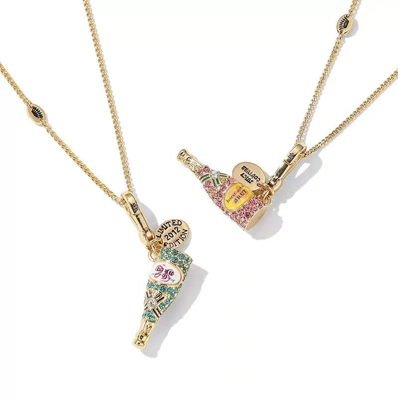 Full Rhinestone Champagne Bottle Necklace