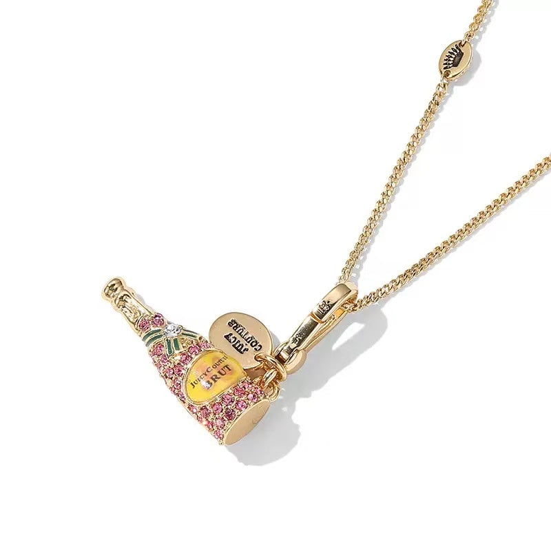 Full Rhinestone Champagne Bottle Necklace