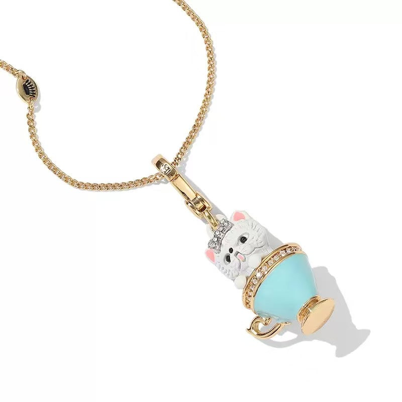 Teacup Kitten Enamel Necklace
