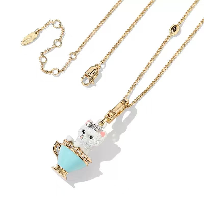 Teacup Kitten Enamel Necklace