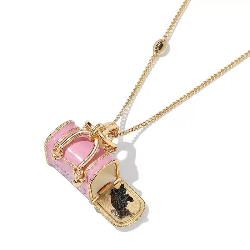 Pink Puppy Luggage Enamel Charm Necklace