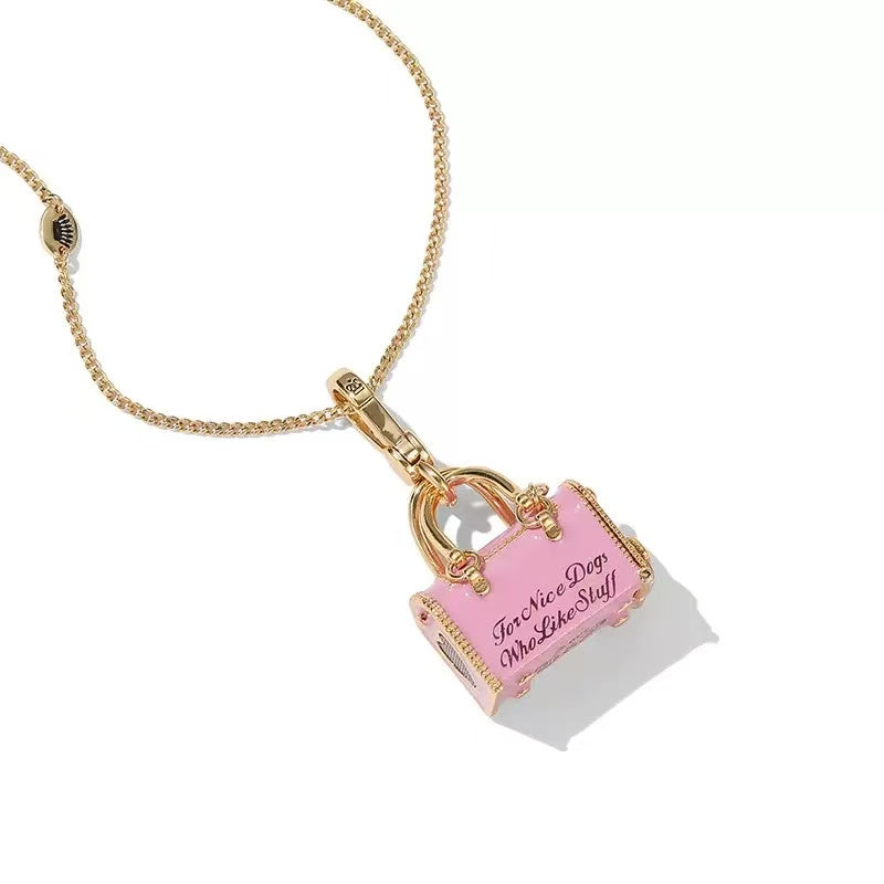 Pink Puppy Luggage Enamel Charm Necklace