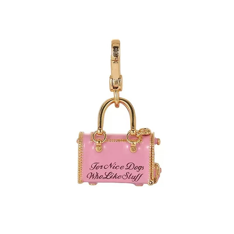 Pink Puppy Luggage Enamel Charm Necklace