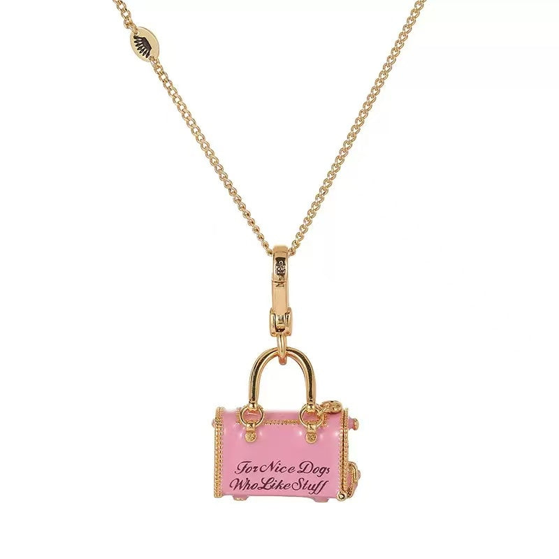 Pink Puppy Luggage Enamel Charm Necklace