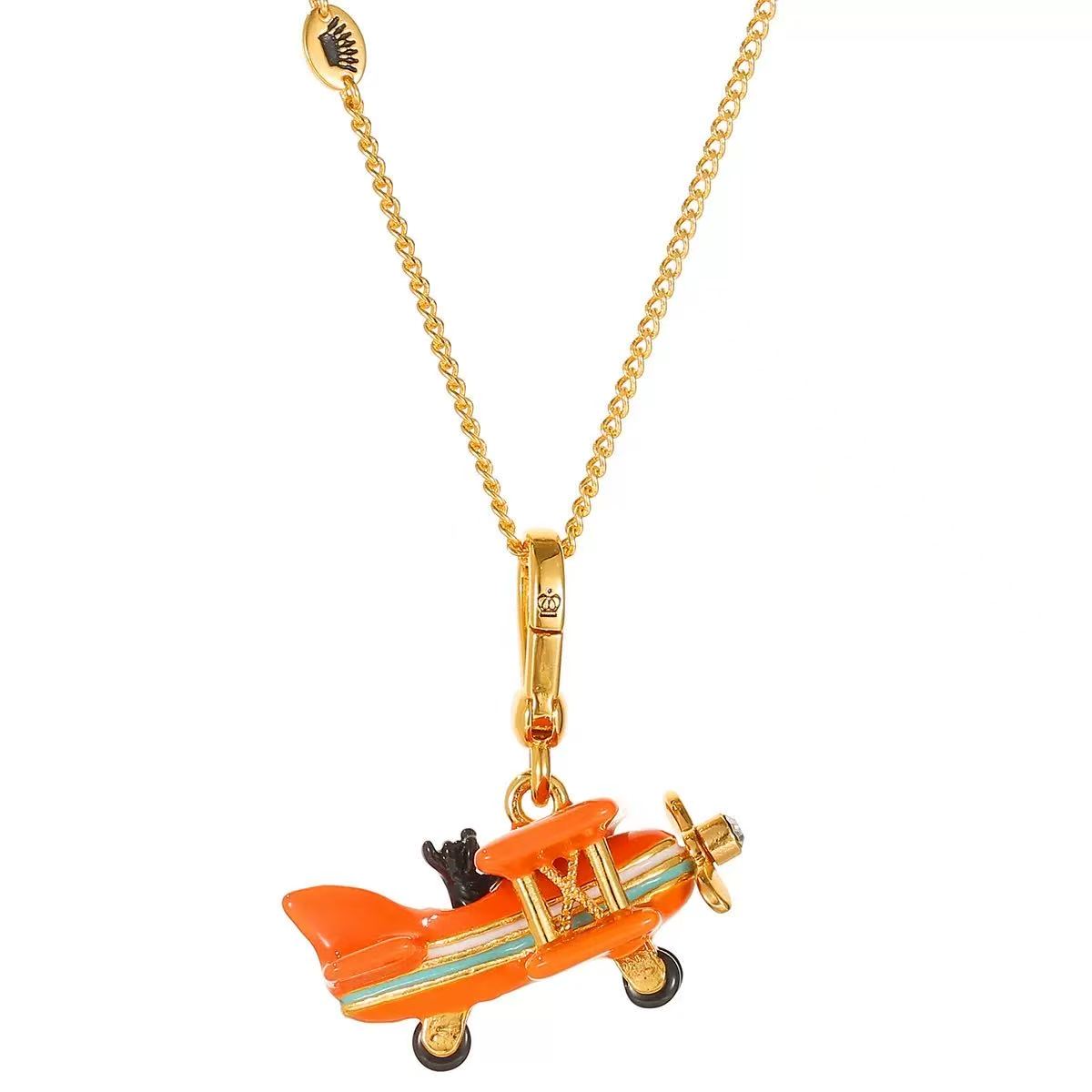 Orange Enamel Biplane Charm Necklace