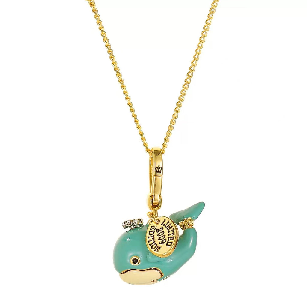 Vintage Blue Whale Enamel Locket Charm Necklace