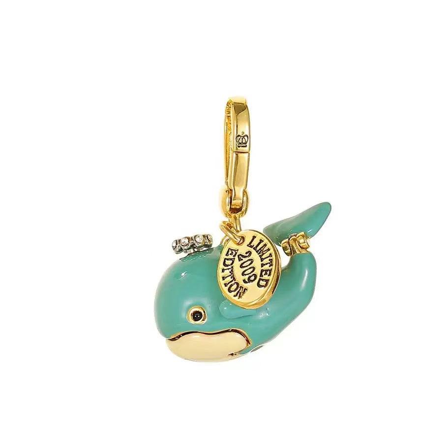 Vintage Blue Whale Enamel Locket Charm Necklace