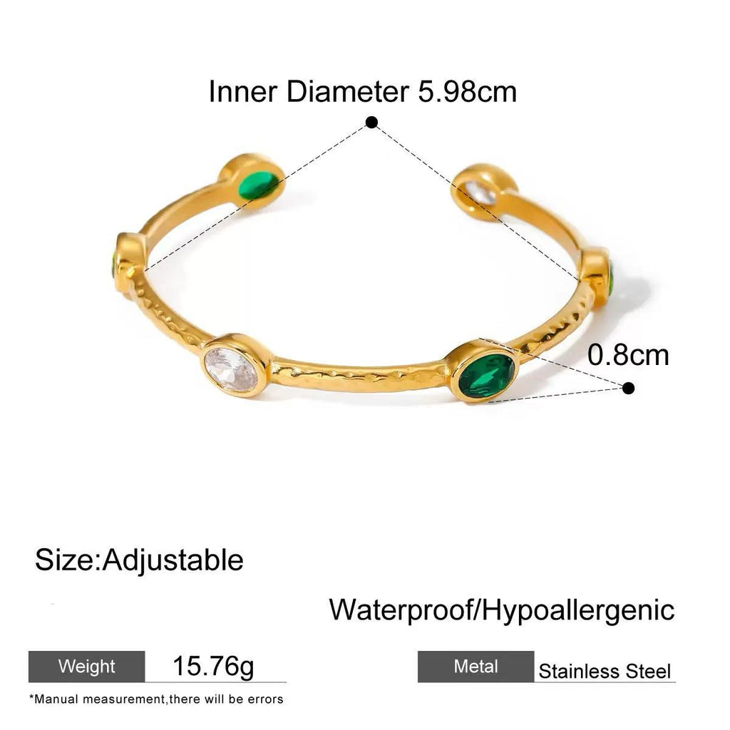 Emerald Hammered Open Cuff Bangle
