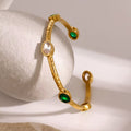 Emerald Hammered Open Cuff Bangle