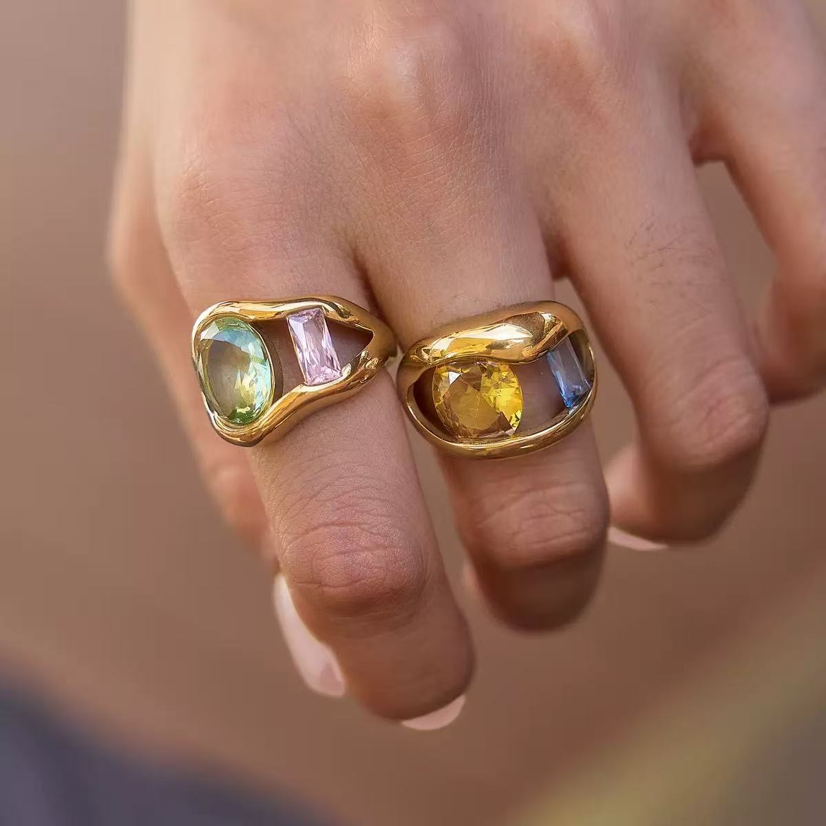 Rainbow Geometric Gold Ring