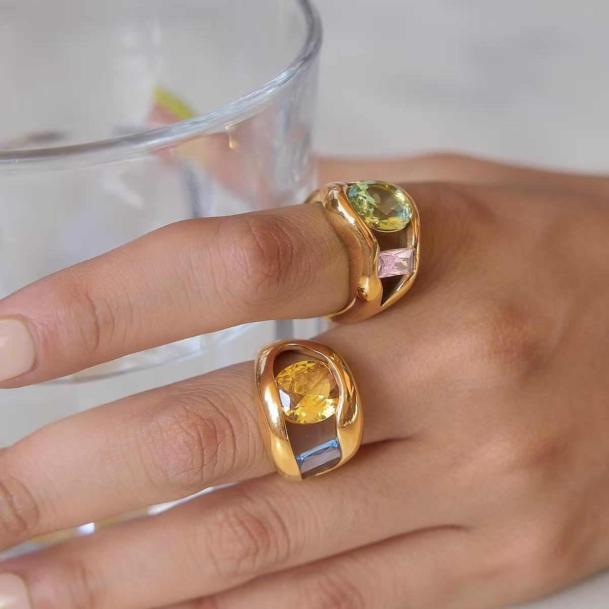 Rainbow Geometric Gold Ring