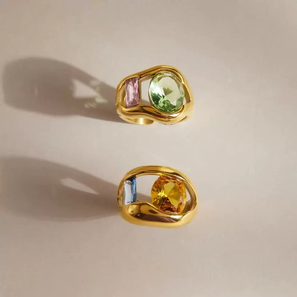 Rainbow Geometric Gold Ring