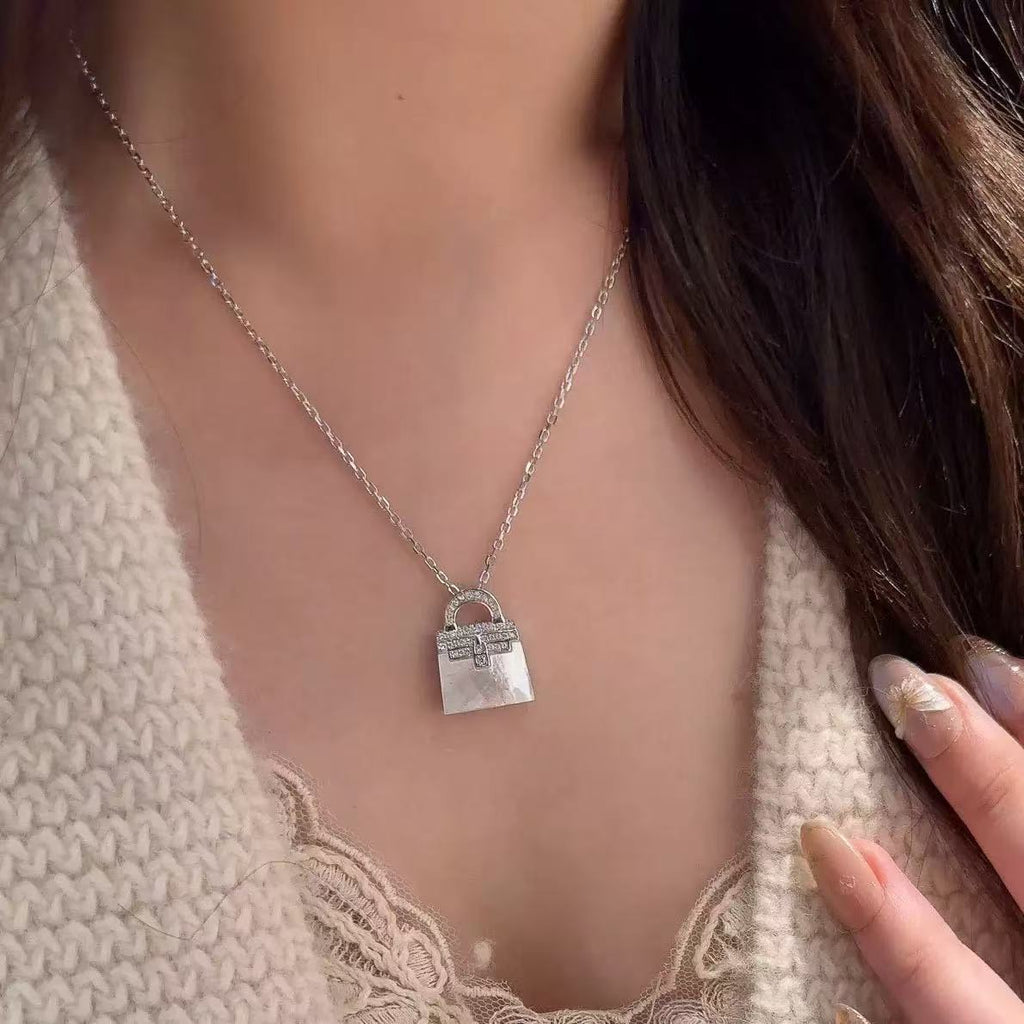 White Mother Of Pearl Bag Necklace