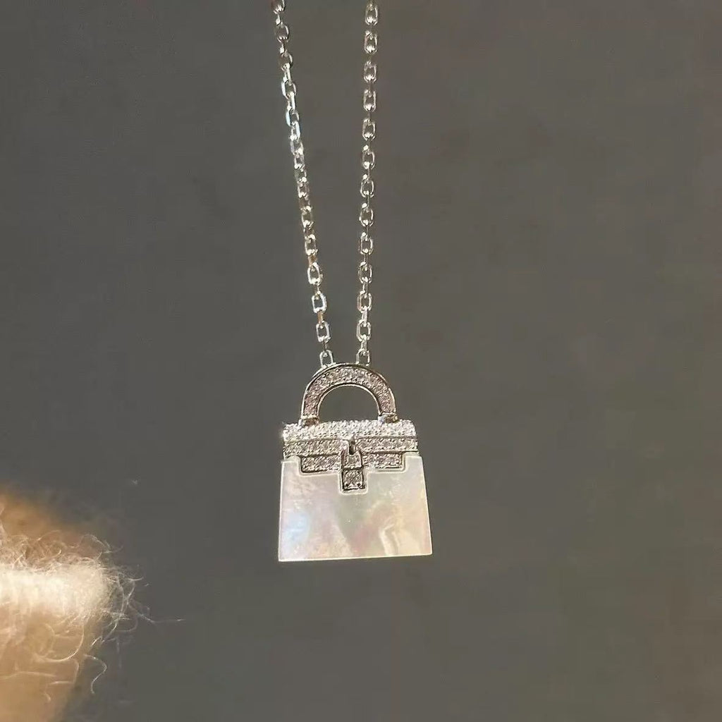 White Mother Of Pearl Bag Necklace