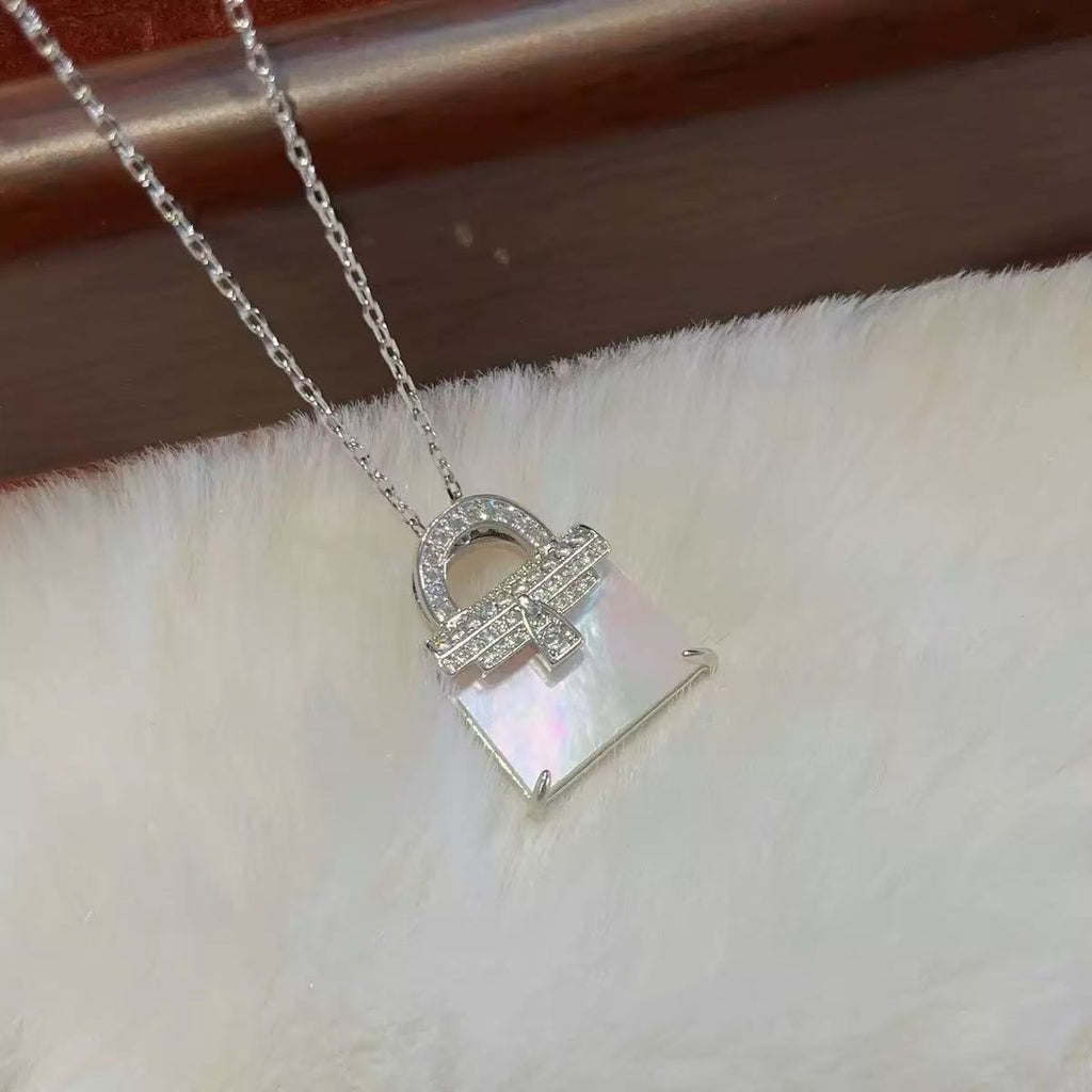 White Mother Of Pearl Bag Necklace