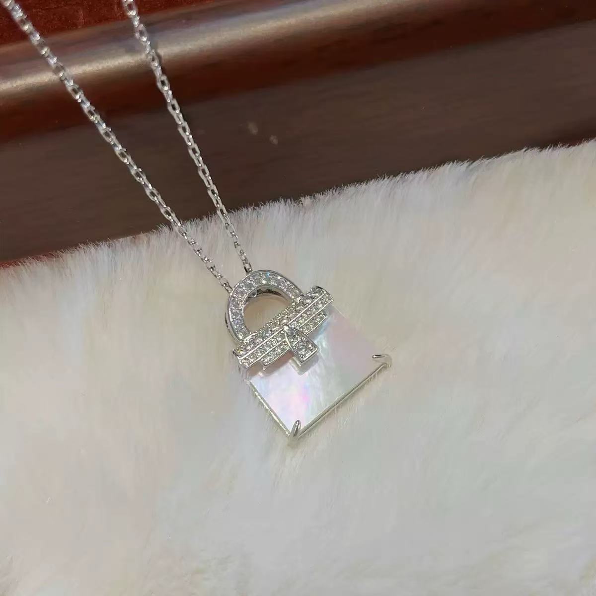 White Mother Of Pearl Bag Necklace