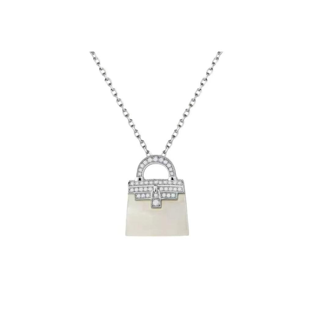 White Mother Of Pearl Bag Necklace