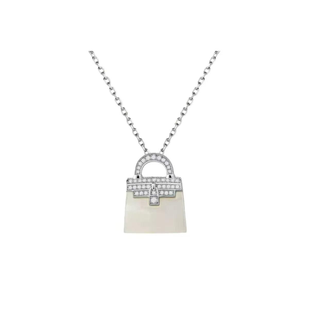 White Mother Of Pearl Bag Necklace