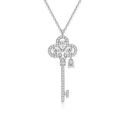 Four-leaf Clover Full Paved Key Necklace
